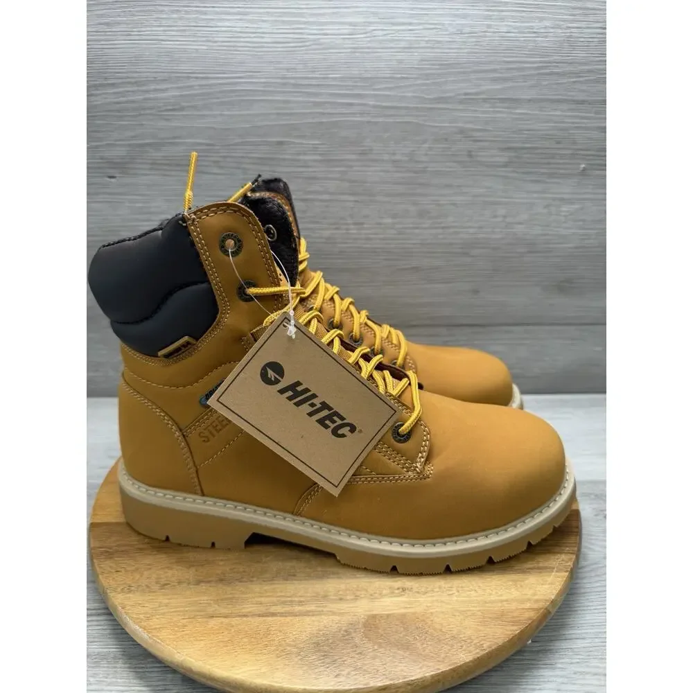 New Hi-Tec X-T Steel Toe Work Boots Mens Tan Waterproof Slip Resistant Size 9